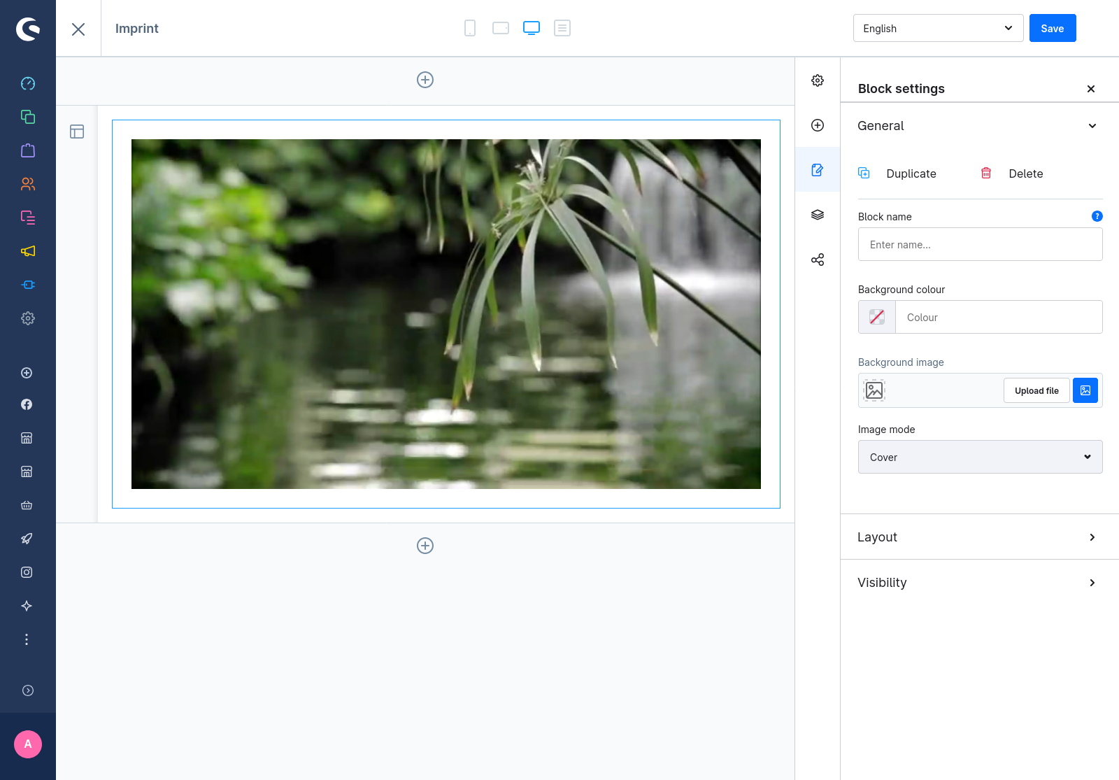 Dailymotion CMS element The image shows the Shopware administration's CMS layout editor. The current layout only has one block with a Dailymotion CMS element. The block shows the paused preview of the configured video.